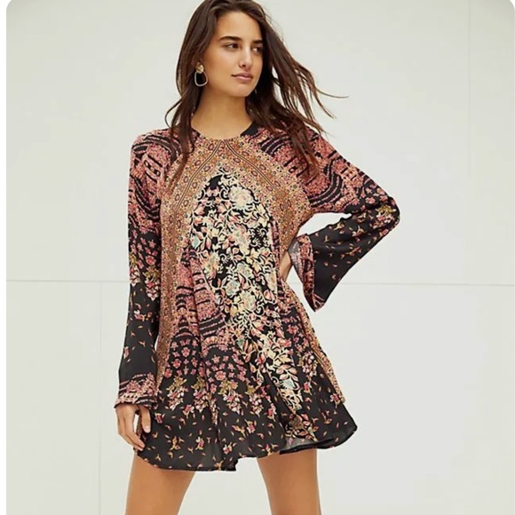 Free People Floral Bell Sleeve Stevie Dress in Black combo - Picture 3 of 15